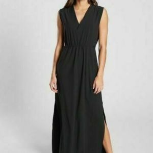 Athleta Marlow Maxi Cinch Dress Black Slit Pocket Plus Light Sleeveless Like New